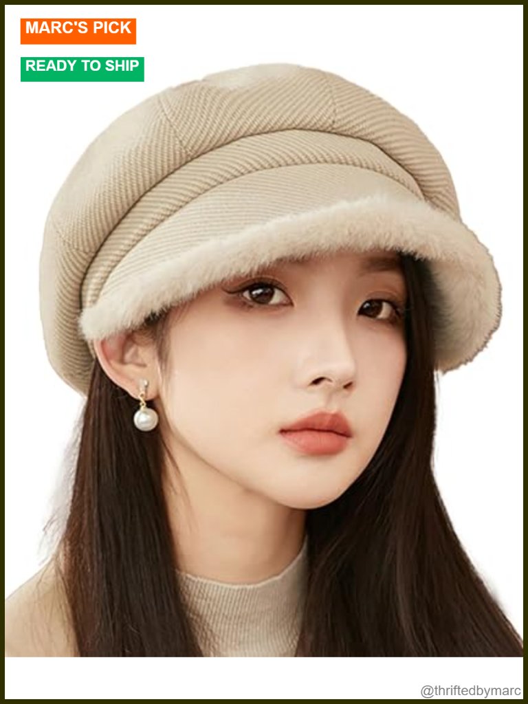 Fleece Lined Beret Hats Warm Painter Caps Fur-Trimmed Newsboy Cap Fall Winter